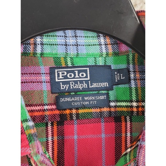 Polo Ralph Lauren Dungaree Work Shirt Mens L Green Red Blanket Flannel Plaid LS - Picture 3 of 12